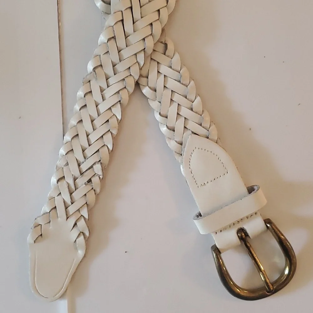 New real leather braided women's white belt sizes M, L and Xl